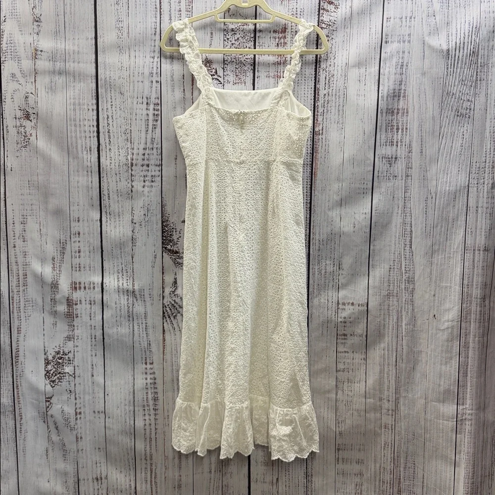 Lulu's Sincere Sweetheart White Cream Eyelet Lace Ruffled Midi Dress Size Medium - Picture 8 of 13
